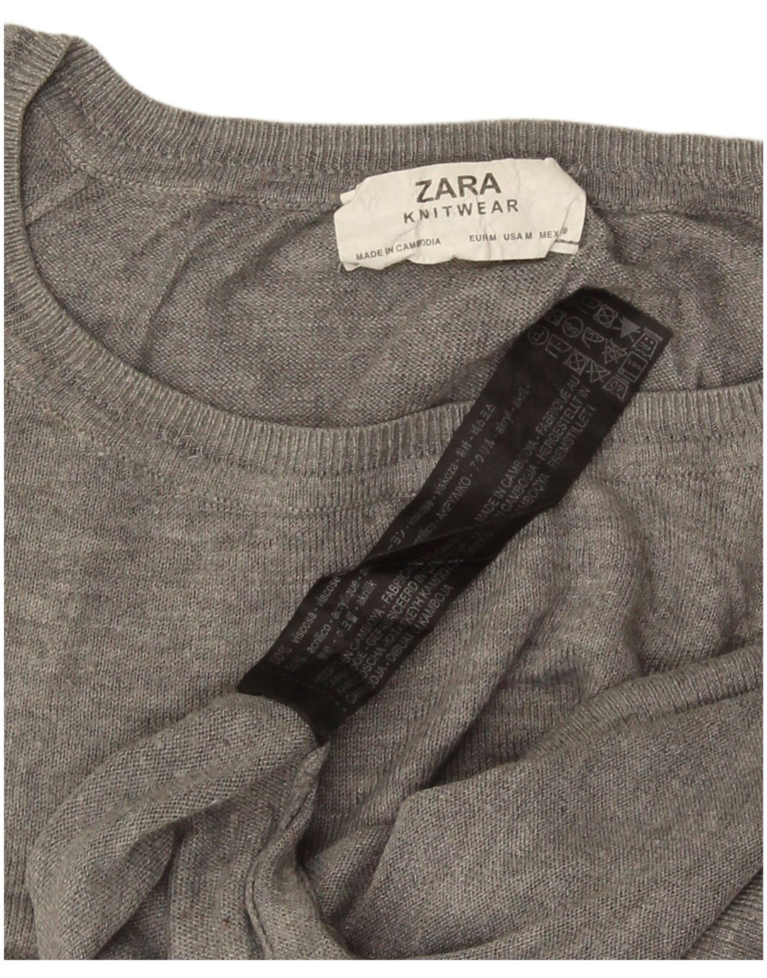 Übergroßer Damen-Pullover mit U-Boot-Ausschnitt von Zara, Gr. 14, mittelgraue Viskose