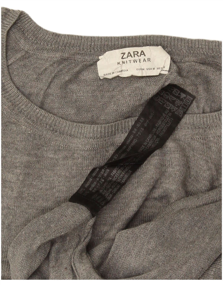 Übergroßer Damen-Pullover mit U-Boot-Ausschnitt von Zara, Gr. 14, mittelgraue Viskose
