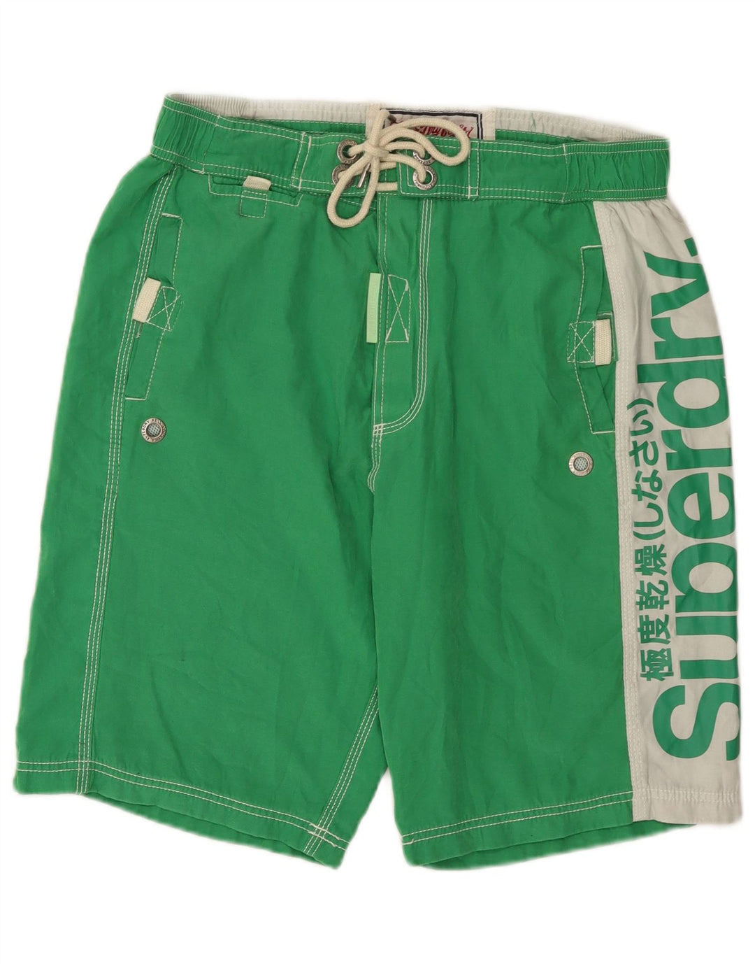 Superdry Herren-Badeshorts mit Grafik, XL, grünes Farbblock-Polyester