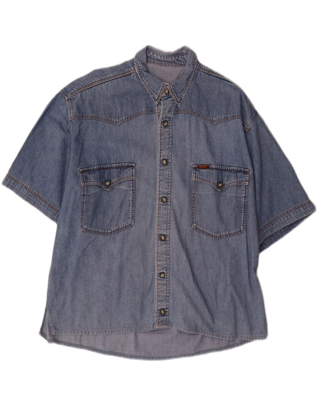 RIFLE Herren Kurzarm-Jeanshemd aus mittelblauer Baumwolle