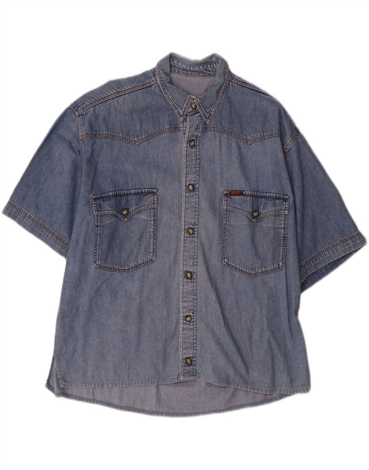 RIFLE Herren Kurzarm-Jeanshemd aus mittelblauer Baumwolle