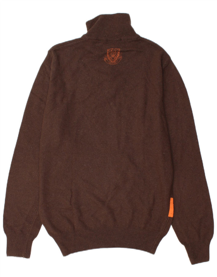 Lee Herren-Pullover mit Reißverschluss am Hals, groß, braun gestreift, Merinowolle