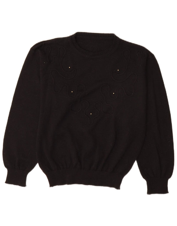 Vintage Damen Pullover mit Rundhalsausschnitt EU 40 Mittelschwarze Wolle