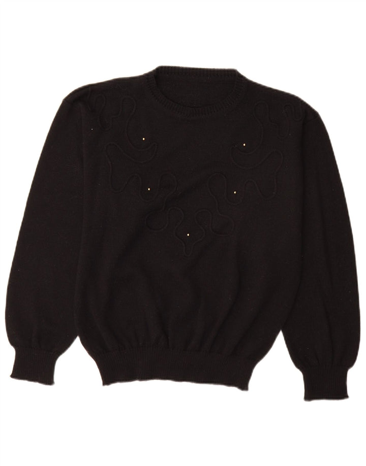 Vintage Damen Pullover mit Rundhalsausschnitt EU 40 Mittelschwarze Wolle