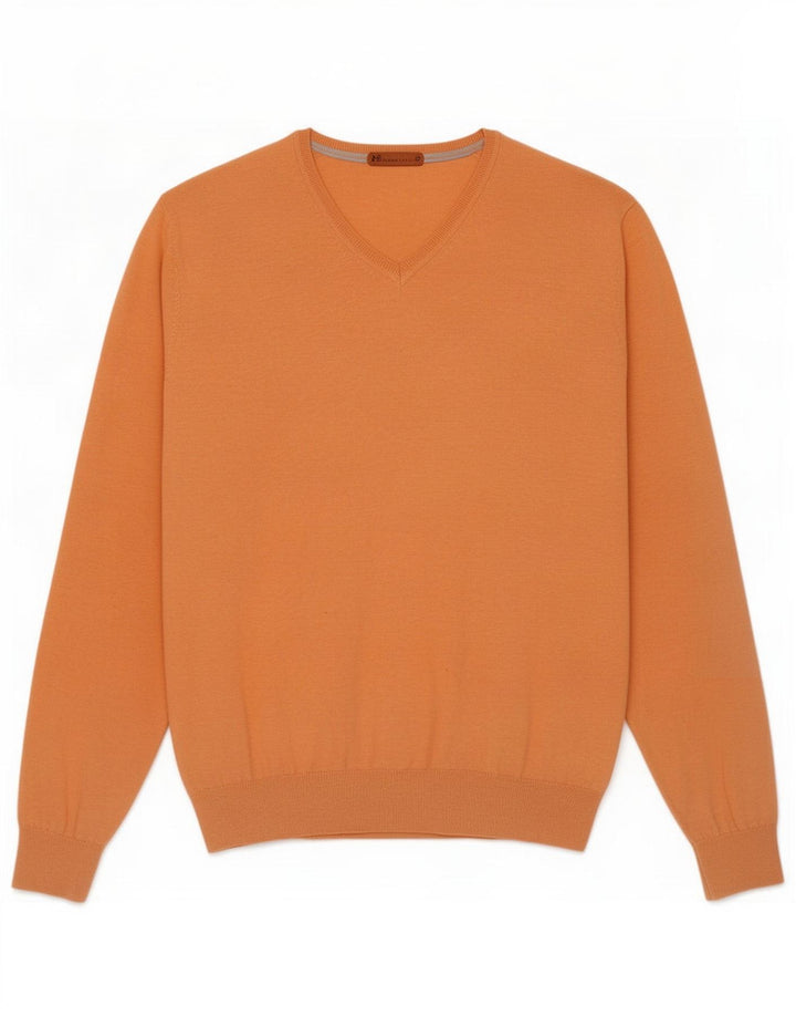 Massimo Dutti Herren-Pullover mit V-Ausschnitt, Größe L, Orange