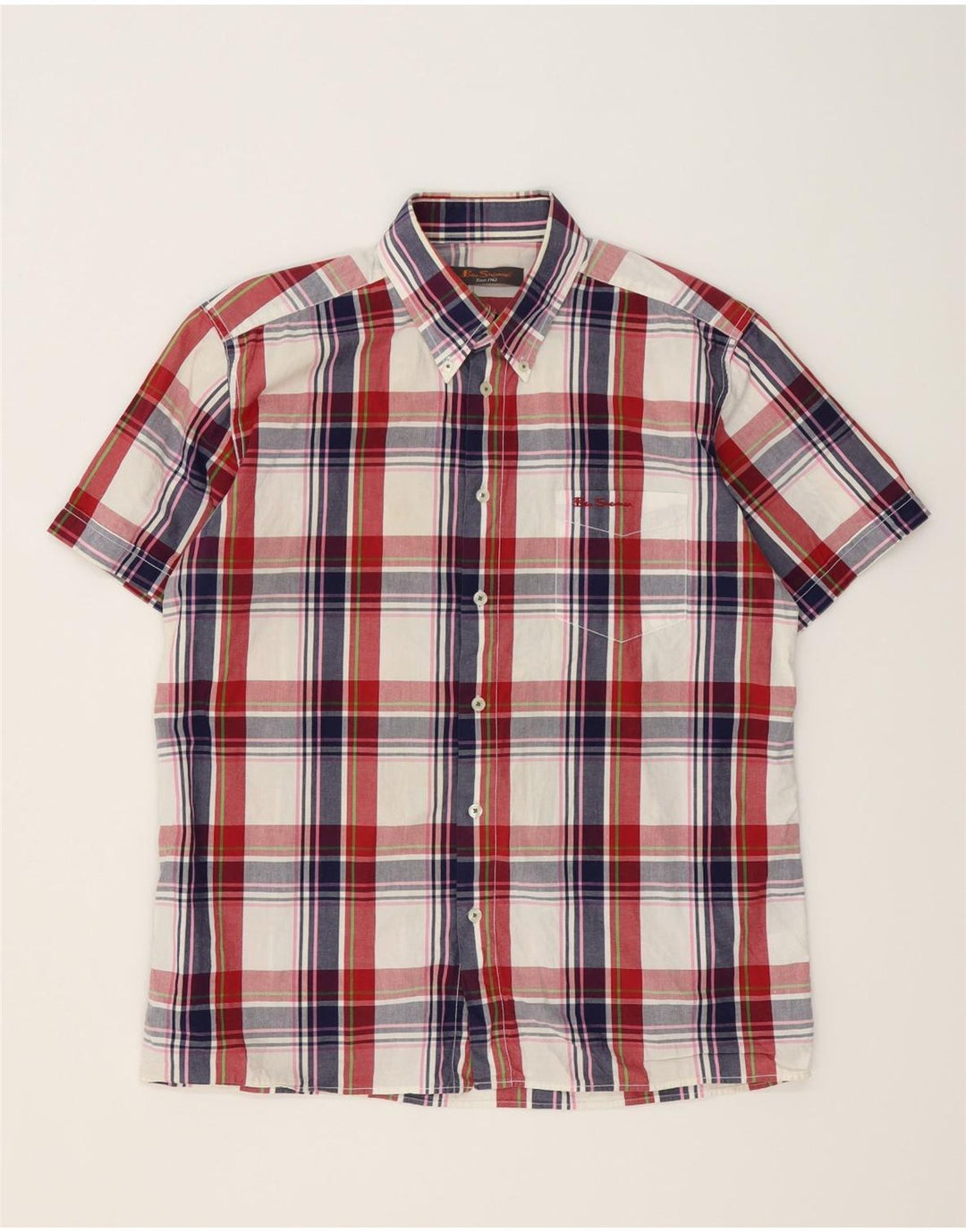 BEN SHERMAN Herren-Kurzarmhemd, groß, mehrfarbig, kariert, Baumwolle