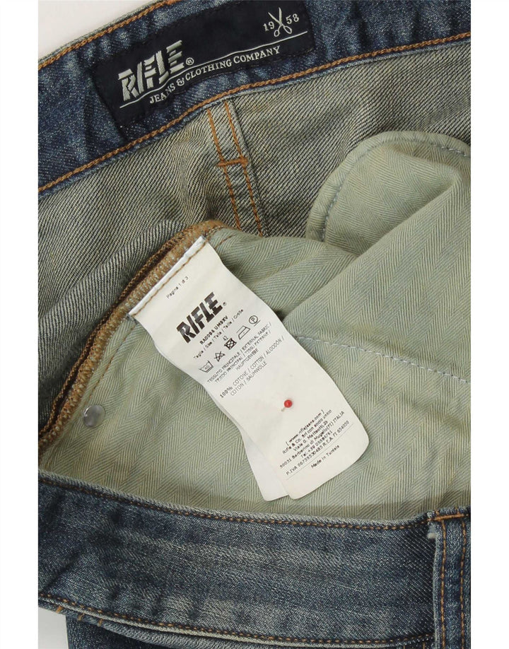 Rifle Herren Distressed Straight Jeans W42 L31 Blaue Baumwolle