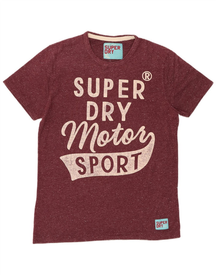 SUPERDRY Herren Grafik-T-Shirt-Oberteil XL aus bordeauxrot gesprenkelter Baumwolle