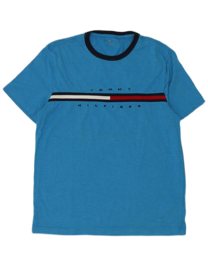 Tommy Hilfiger Herren-T-Shirt mit Grafik, mittelblaue Baumwolle