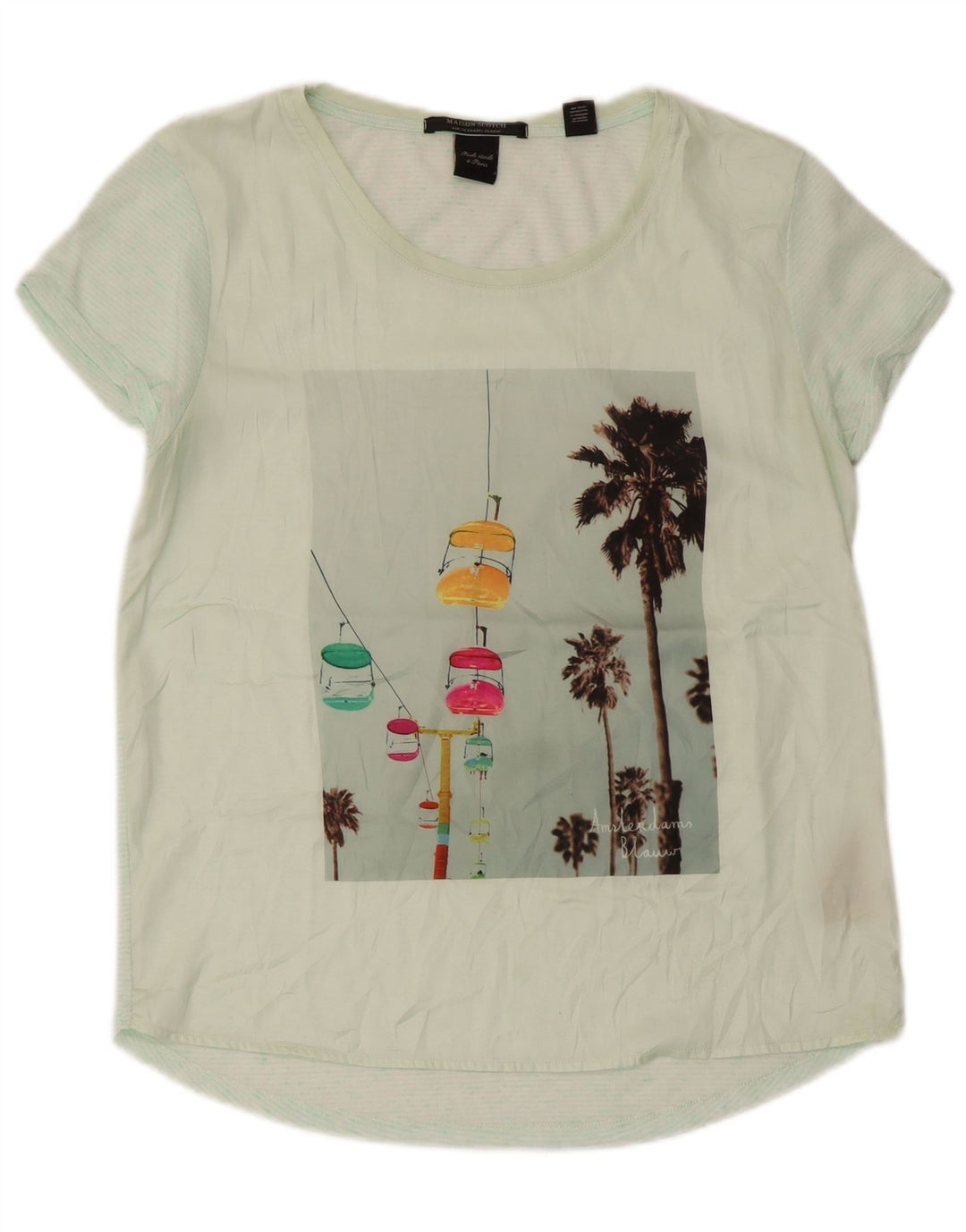 Maison Scotch Damen Grafik-T-Shirt-Oberteil UK 12 Mittelgrünes Polyester