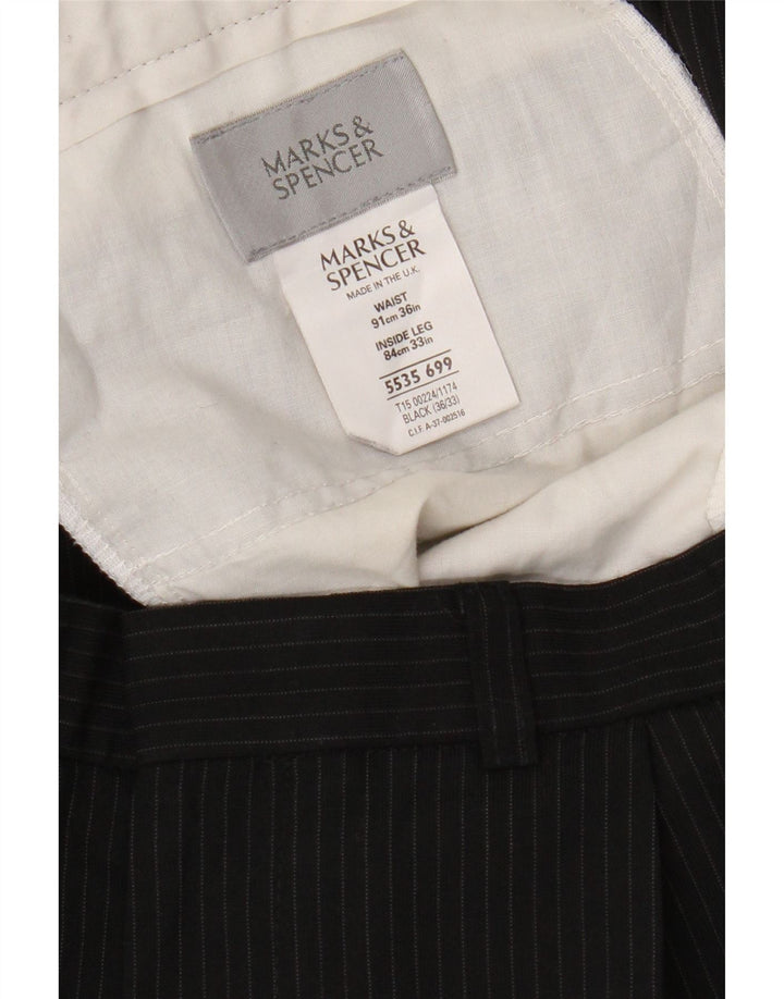 Marks & Spencer Herren-Anzughose mit Pegged-Anzug, W36 L33, schwarzes Nadelstreifen-Polyester
