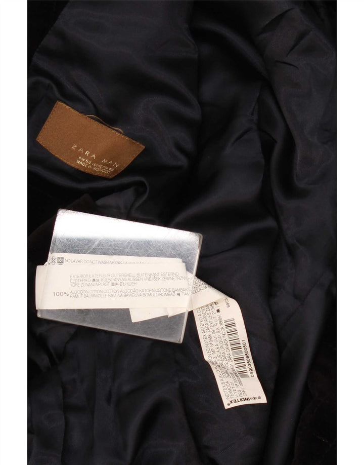 Zara Herren-Blazer aus Samt mit 1 Knopf, EU 50, mittelschwarze Baumwolle