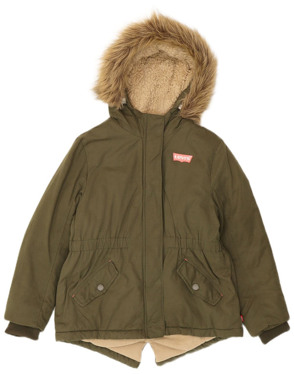 Levi's Mädchen-Parka mit Kapuze, 11–12 Jahre, Khaki, Baumwolle