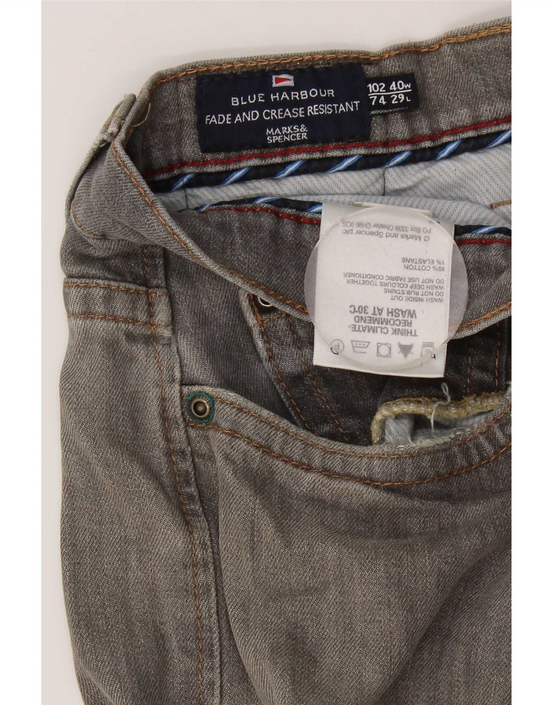 Marks & Spencer Herren Blue Harbor Straight Jeans W40 L29 Graue Baumwolle