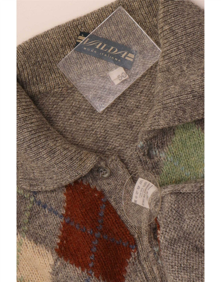 Vintage Herren Rollkragenpullover Pullover IT 50 Mittelgraue Argyle/Diamantwolle