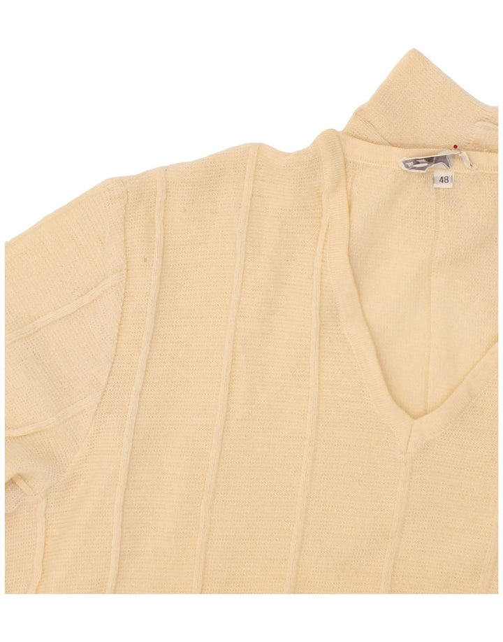 VINTAGE Womens V-Neck Jumper Sweater IT 48 XL Off White Wool Vintage Vintage and Second-Hand Vintage from Messina Hembry 