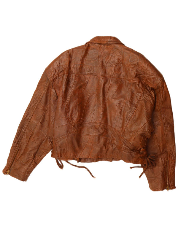 Vintage Damen Lederjacke IT 42 Mittelbraunes Patchwork-Leder