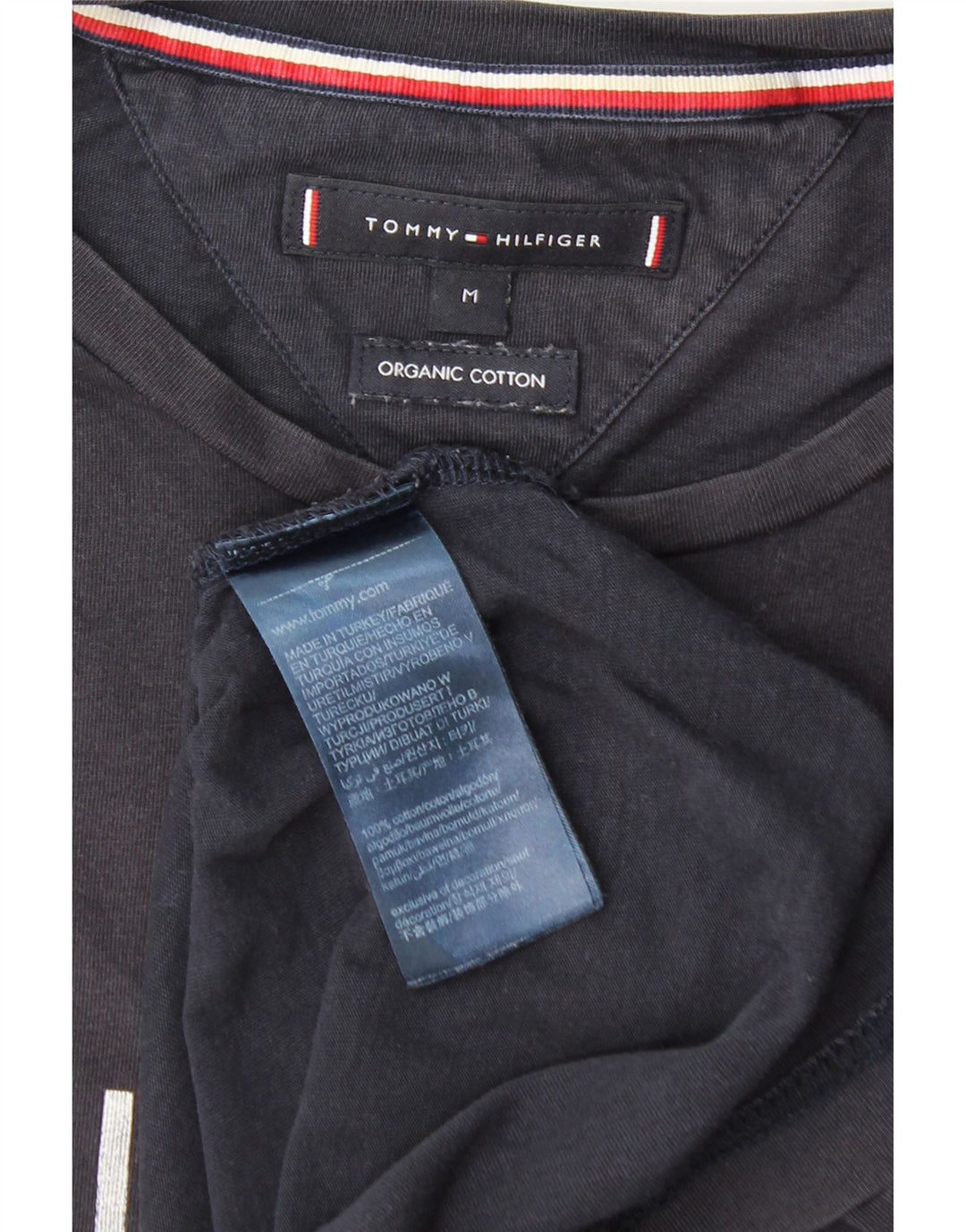 TOMMY HILFIGER Mens Graphic T-Shirt Top Medium Navy Blue Cotton