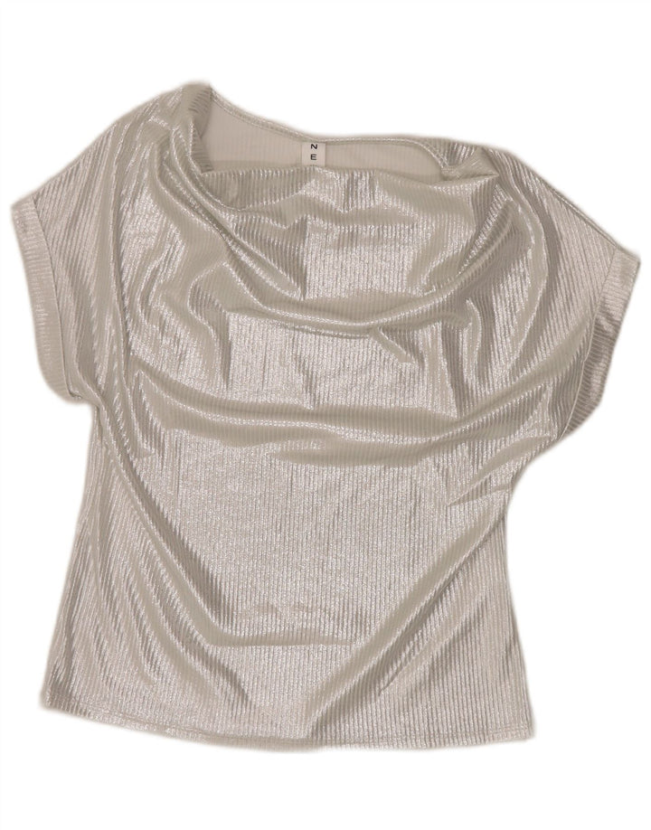 Vintage Damen Bluse Top UK 16 Große Silber Viskose