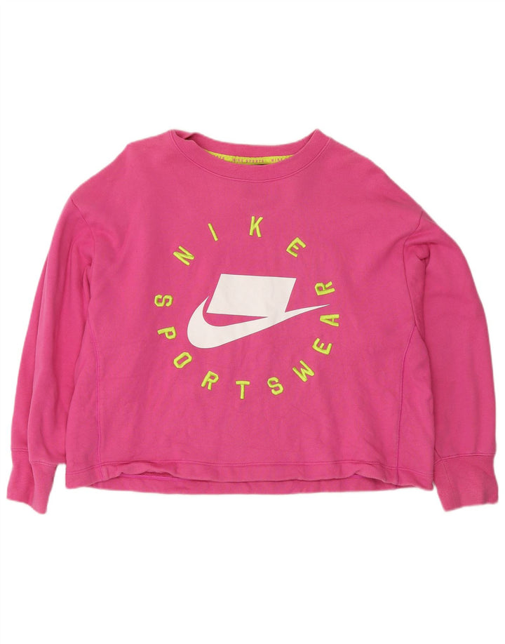 Nike Womens Graphic Oversized Sweatshirt Pullover UK 10 Small Rosa Baumwolle