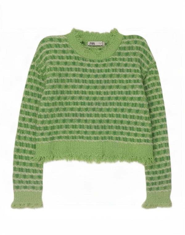Zara Damen Crop Turtle Neck Pullover Pullover UK 10 Small Grün gestreift