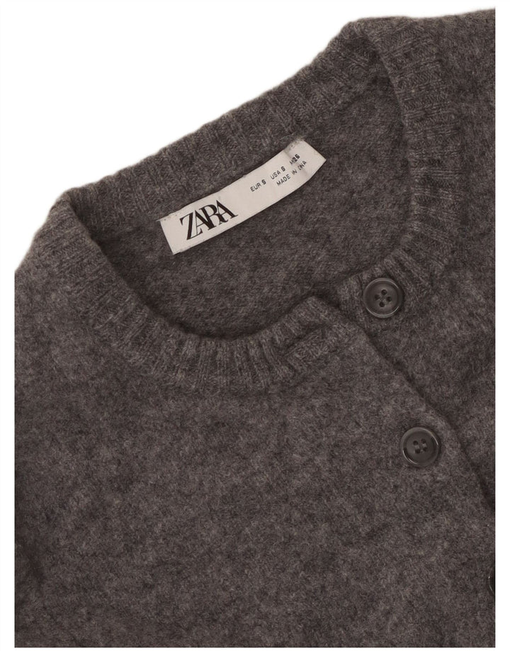 Zara Damen Crop Cardigan Pullover UK 10 Small Grau