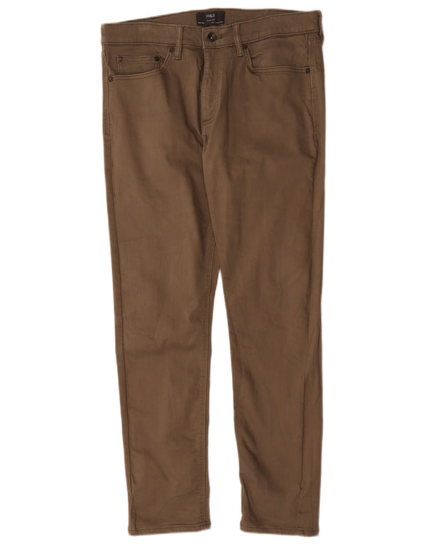 Marks & Spencer Mens Slim Fit Casual Trousers W34 L29 Brown Cotton