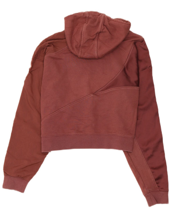Adidas Damen Graphic Crop Hoodie Pullover UK 12 Medium Maroon Cotton