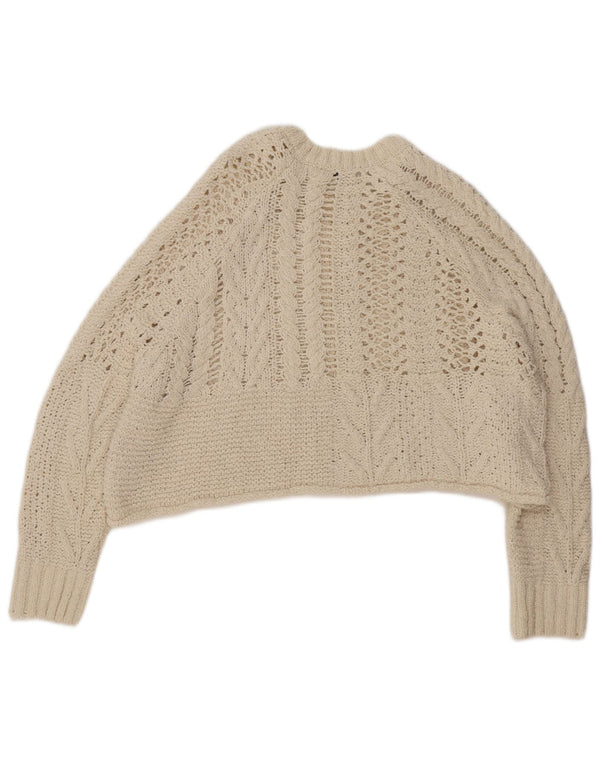 Zara Damen-Pullover, übergroß, U-Boot-Ausschnitt, Gr. 10, Größe S, Beige, Baumwolle