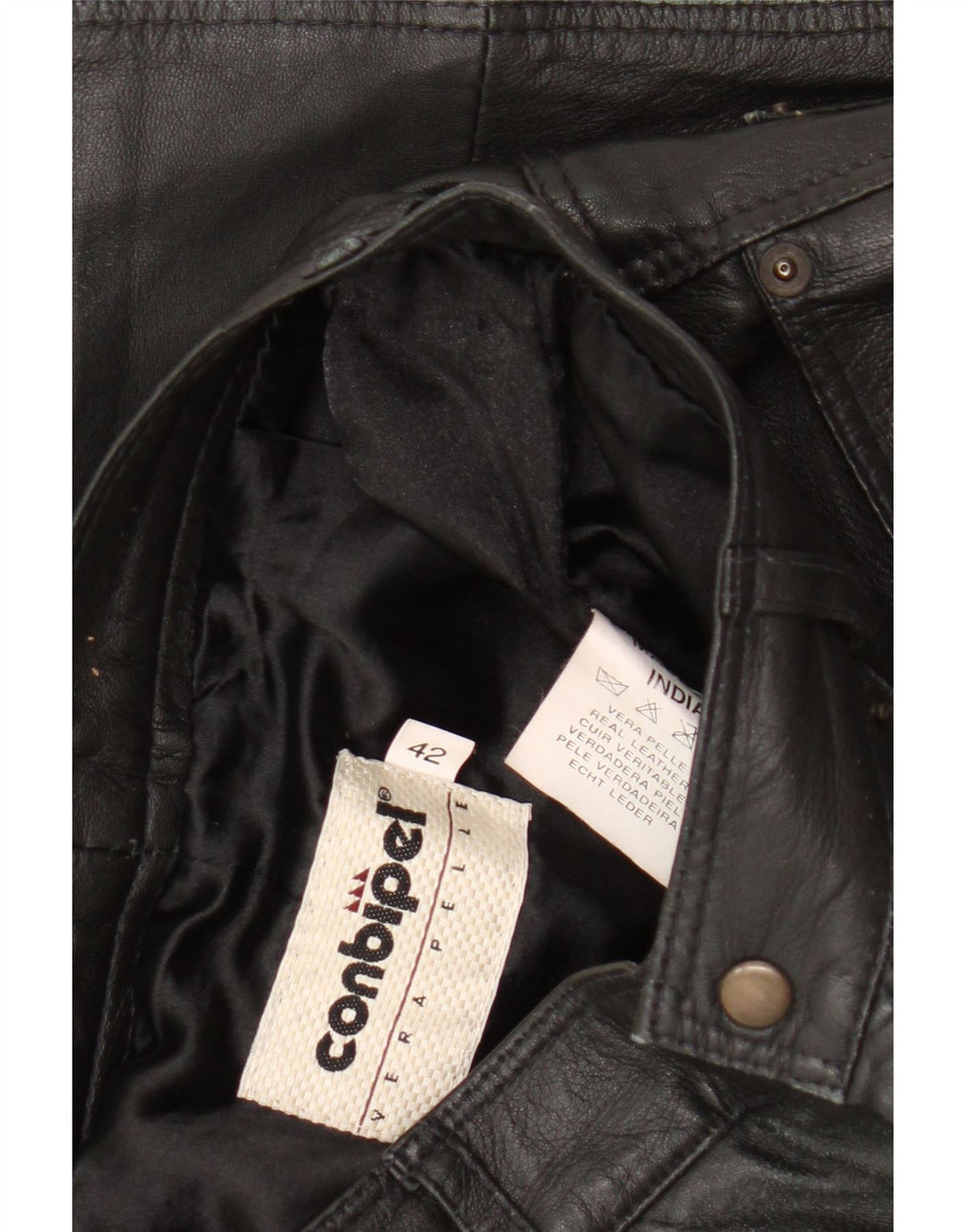 Conbipel Herren-Lederhose mit hoher Taille, W26, L29, schwarzes Leder
