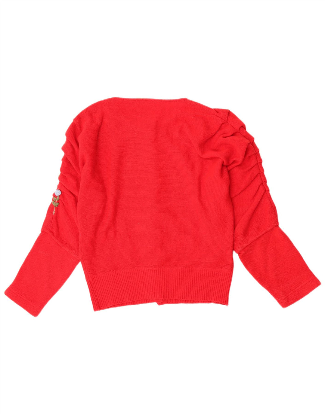 Vintage Damen Cardigan Pullover UK 12 Mittelrote geblümte Wolle