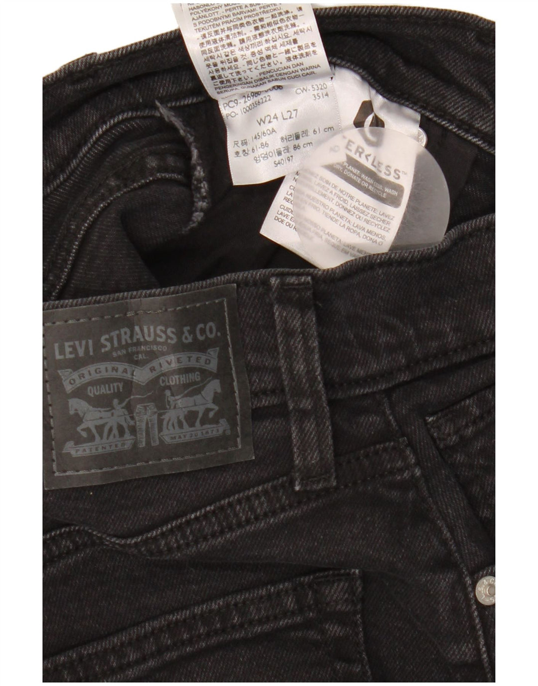 Levi's Damen Tapered Jeans W24 L27 Schwarze Baumwolle