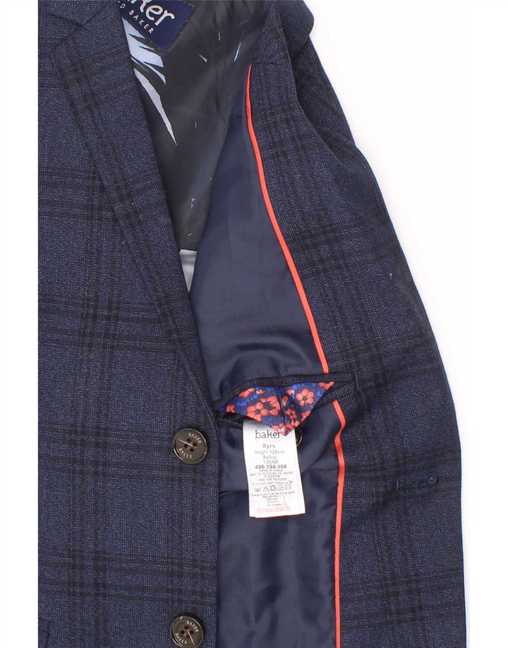 Ted Baker Jungen-Blazer mit 2 Knöpfen, 7–8 Jahre, marineblau kariertes Polyester