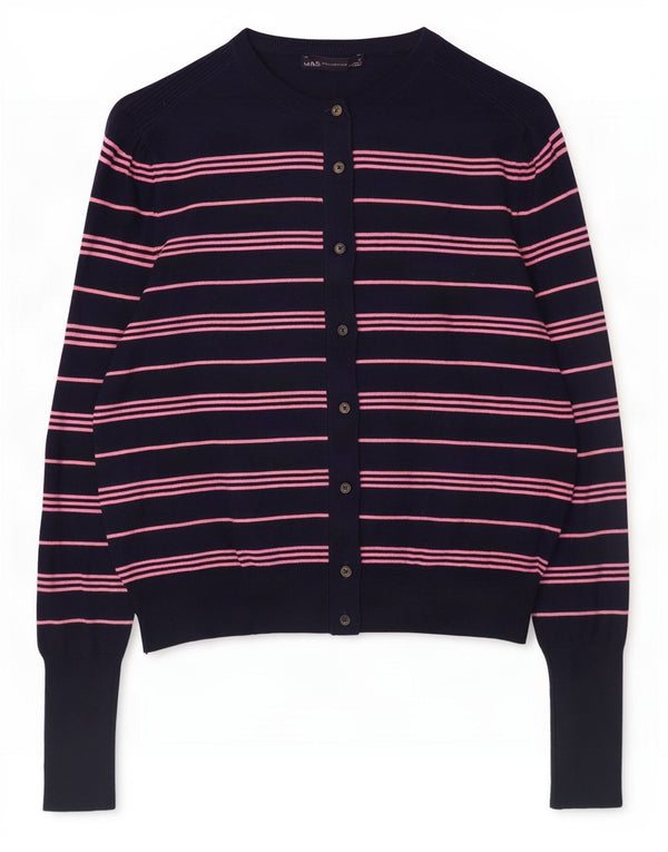 Marks & Spencer Damen Crop Cardigan Pullover UK 12 Mittel Marineblau gestreift