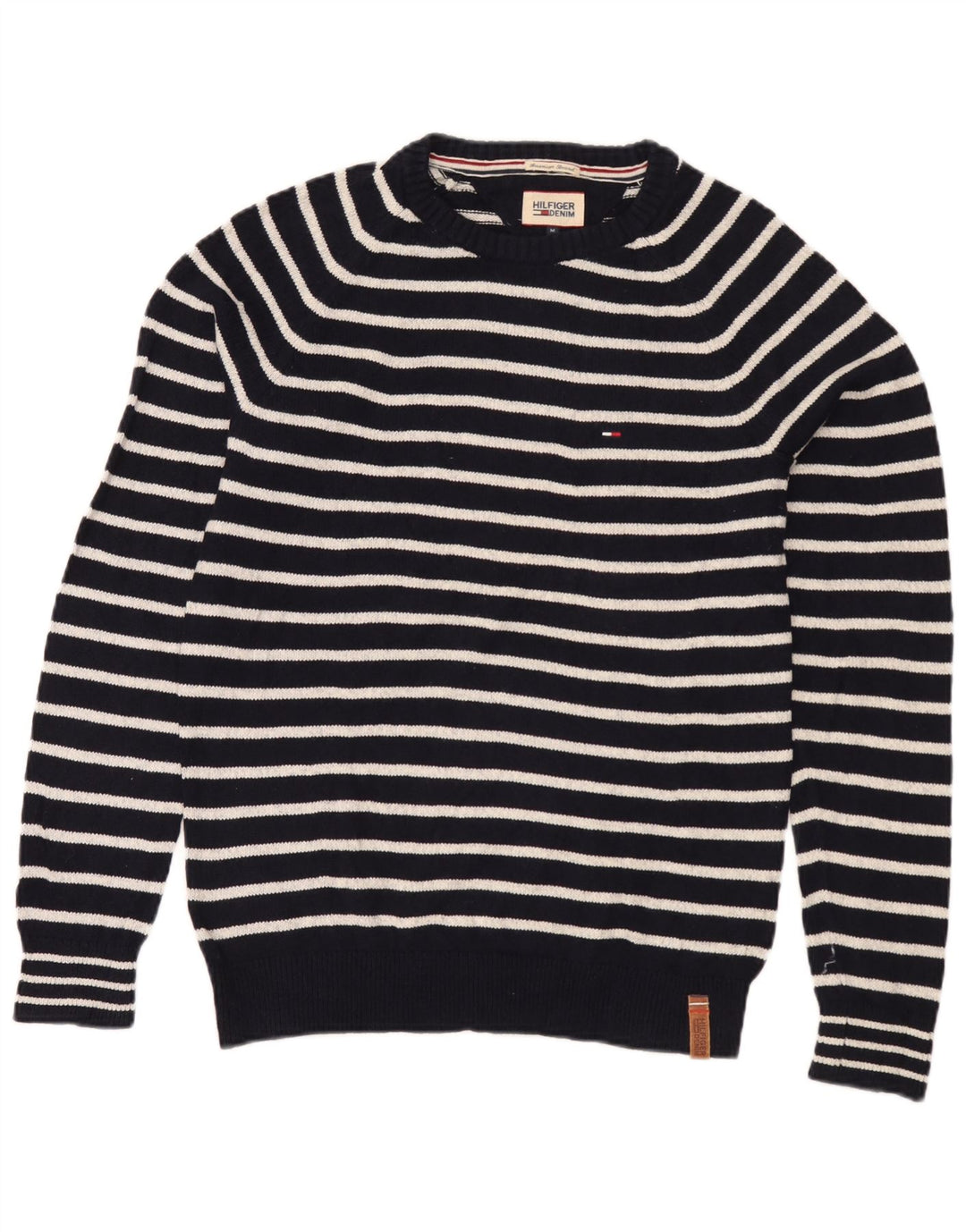 Tommy Hilfiger Herren-Pullover mit Rundhalsausschnitt, mittleres Marineblau gestreift