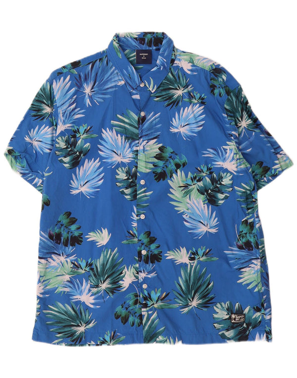 Superdry Herren-Kurzarmhemd XL mit blauem Blumenmuster aus hawaiianischer Baumwolle
