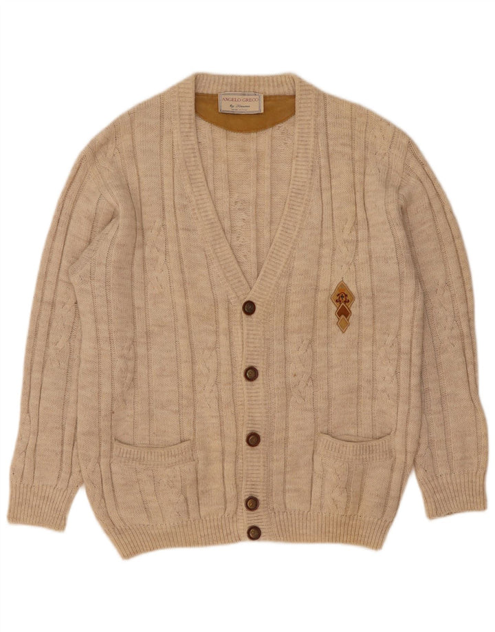 Angelo Greco Herren-Strickjacke IT 48 Mittelbeige Alpakawolle