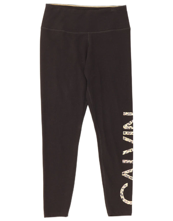 Calvin Klein Damen Graphic Leggings UK 8 Small Schwarz Baumwolle