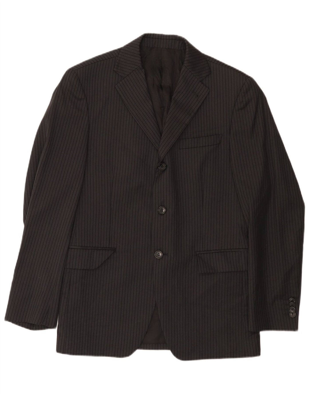 Paoloni Herren-Blazer mit 3 Knöpfen, IT 48, mittelschwarz, Nadelstreifen