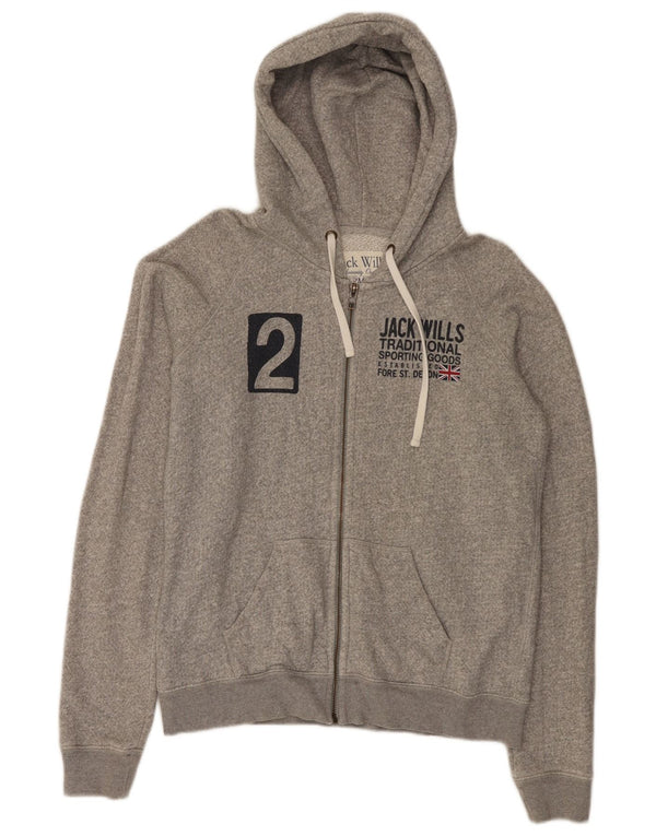 Jack Wills Damen-Kapuzenpullover mit Reißverschluss, UK 12, mittelgraue Baumwolle