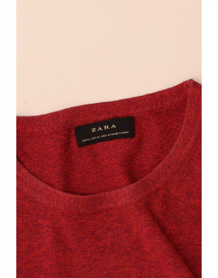 Zara Herren-Pullover mit Rundhalsausschnitt, XL, rote Baumwolle