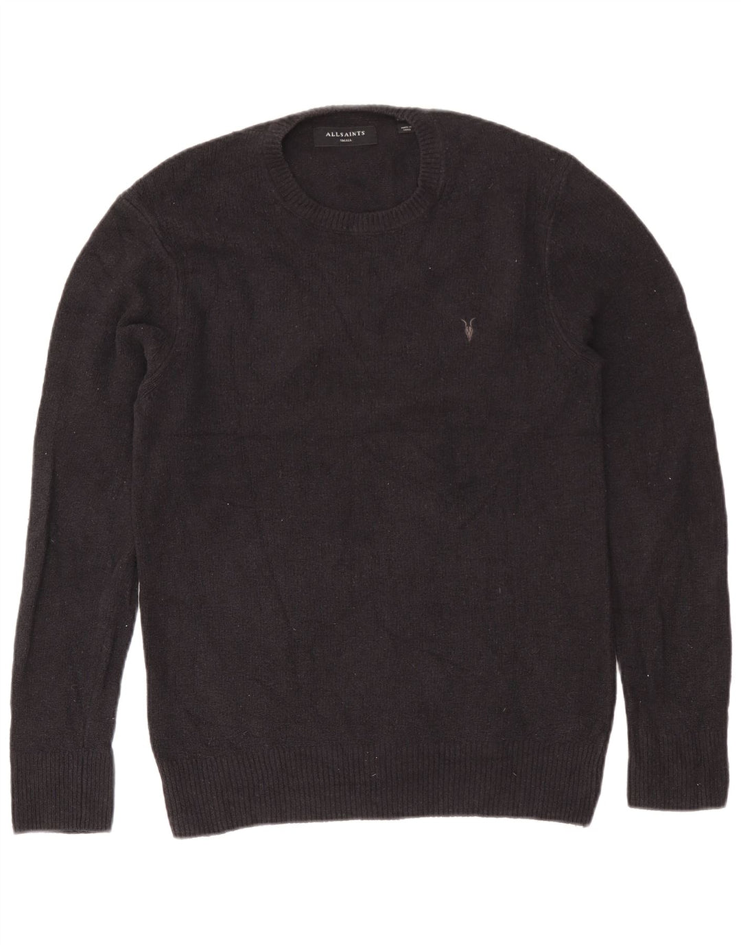 All Saints Herren-Pullover mit Rundhalsausschnitt, Größe S, marineblaue Baumwolle
