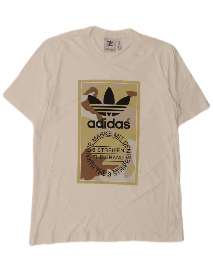 Adidas Herren Grafik-T-Shirt-Oberteil aus mittelweißer Baumwolle