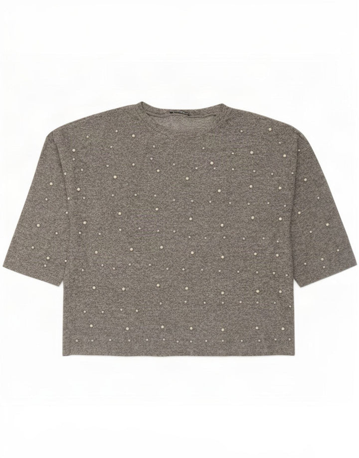 Zara Damen-Top, 3/4-Ärmel, UK-Größe 16, Größe L, graue Viskose