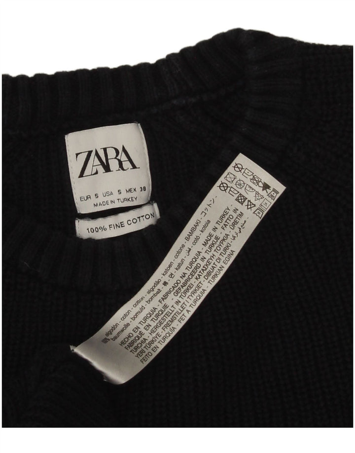 Zara Herren-Pullover mit Rundhalsausschnitt, Größe S, marineblaue Baumwolle