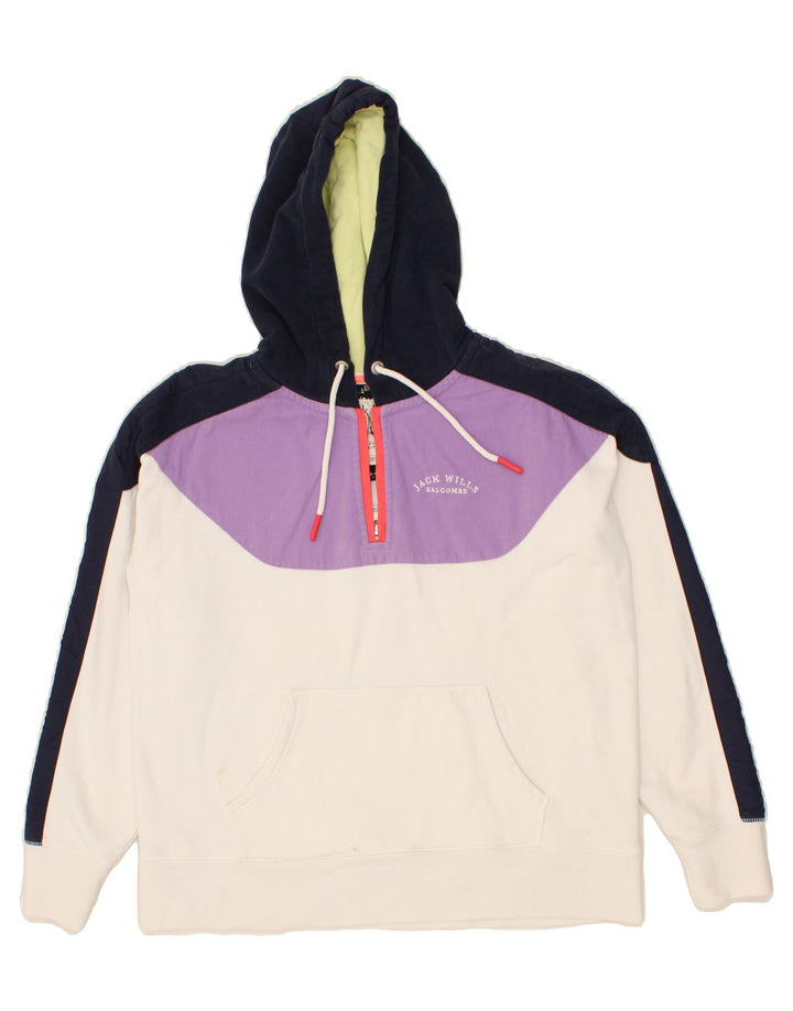 JACK WILLS Womens Oversized Hoodie Jumper UK 12 Medium  White Colourblock Vintage Jack Wills and Second-Hand Jack Wills from Messina Hembry 