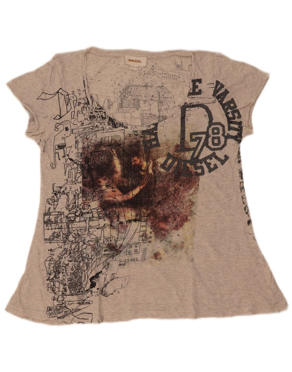 Diesel Womens Graphic T-Shirt Top UK 12 Mittelgrau meliert