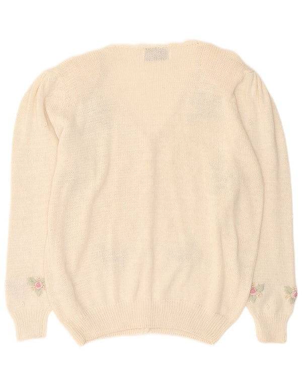 Vintage Damen Cardigan Pullover UK 14 Medium Off White Floral