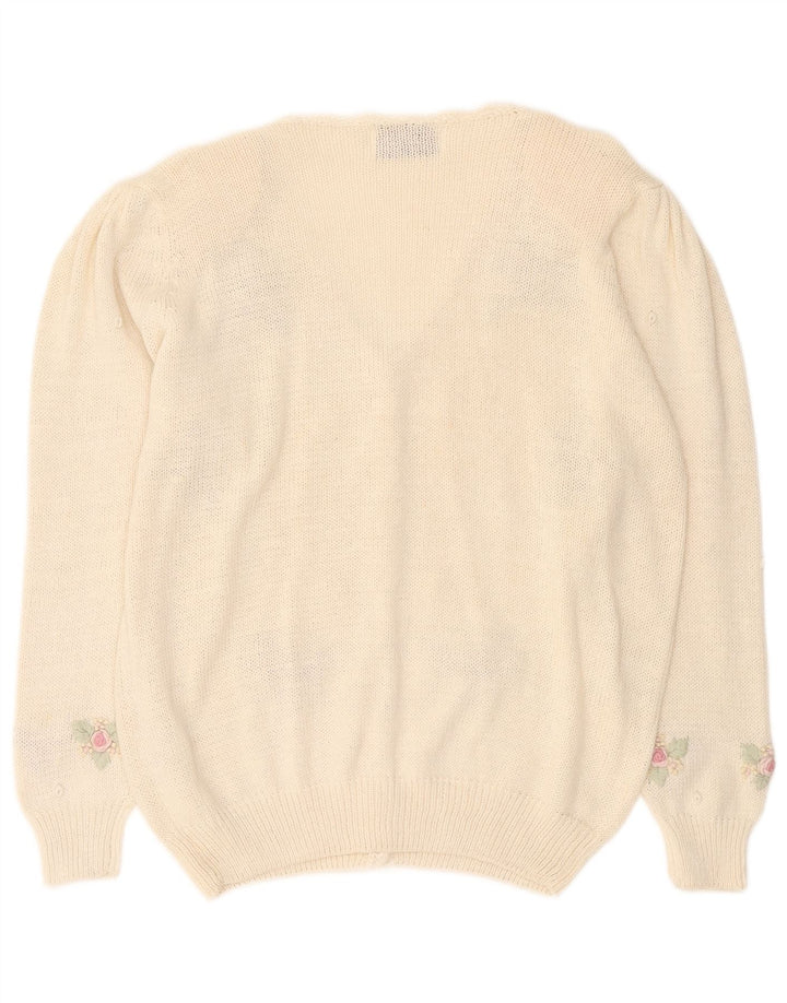 Vintage Damen Cardigan Pullover UK 14 Medium Off White Floral