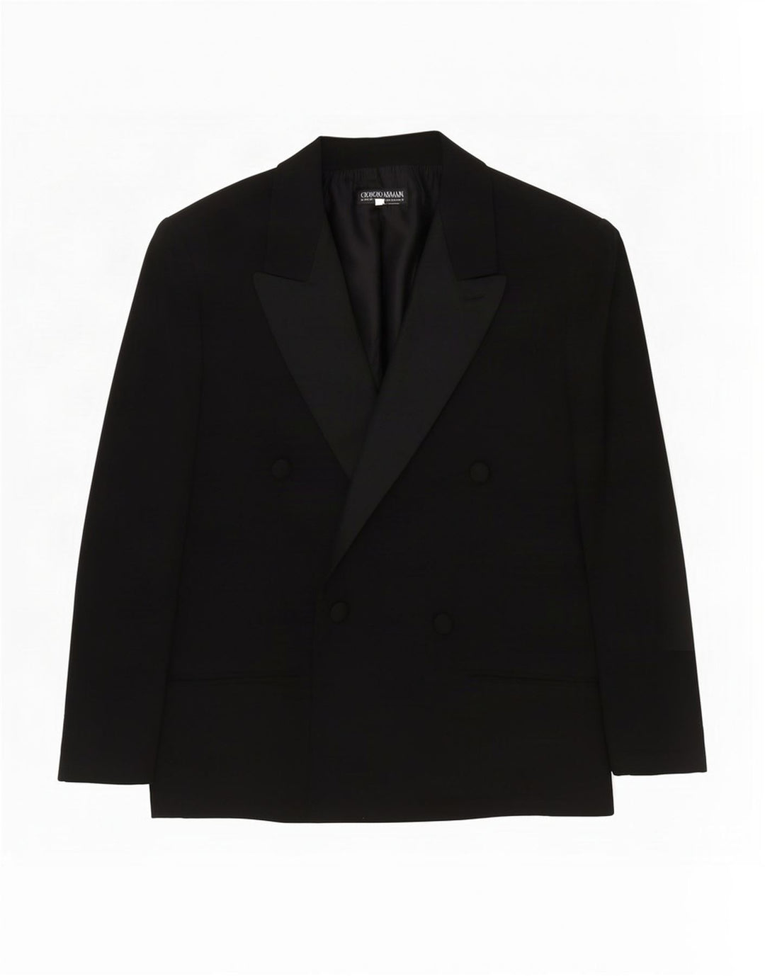 Giorgio Armani Damen Zweireihige Blazerjacke IT 42 Mittelschwarze Seide